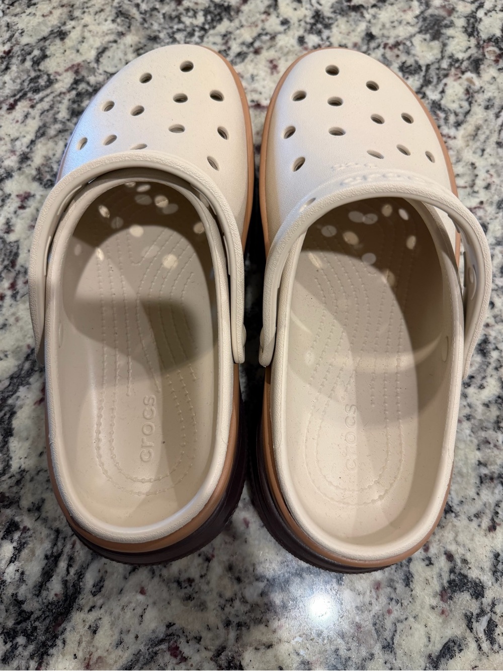 CROCS Classic Clog in Cream with Chestnut Trim